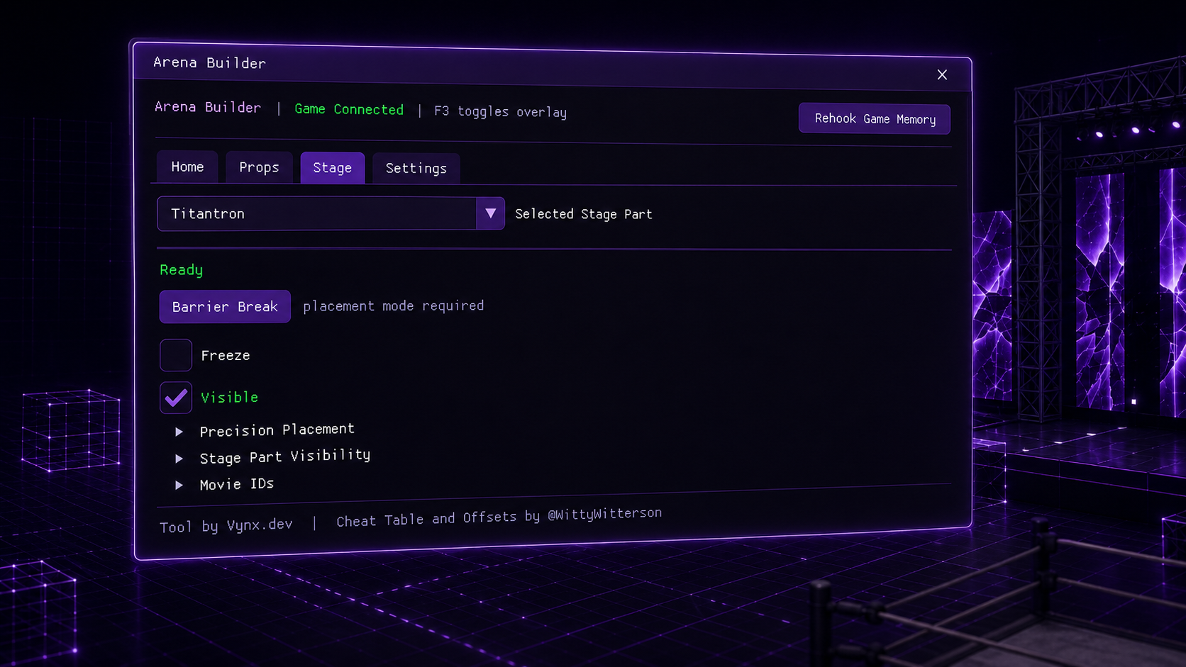 ArenaBuilder interface and WWE 2K26 arena placement preview