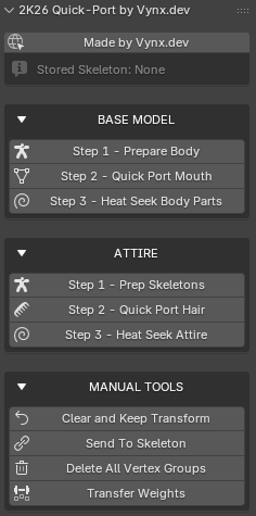2K26 Quick Port Blender plugin panel